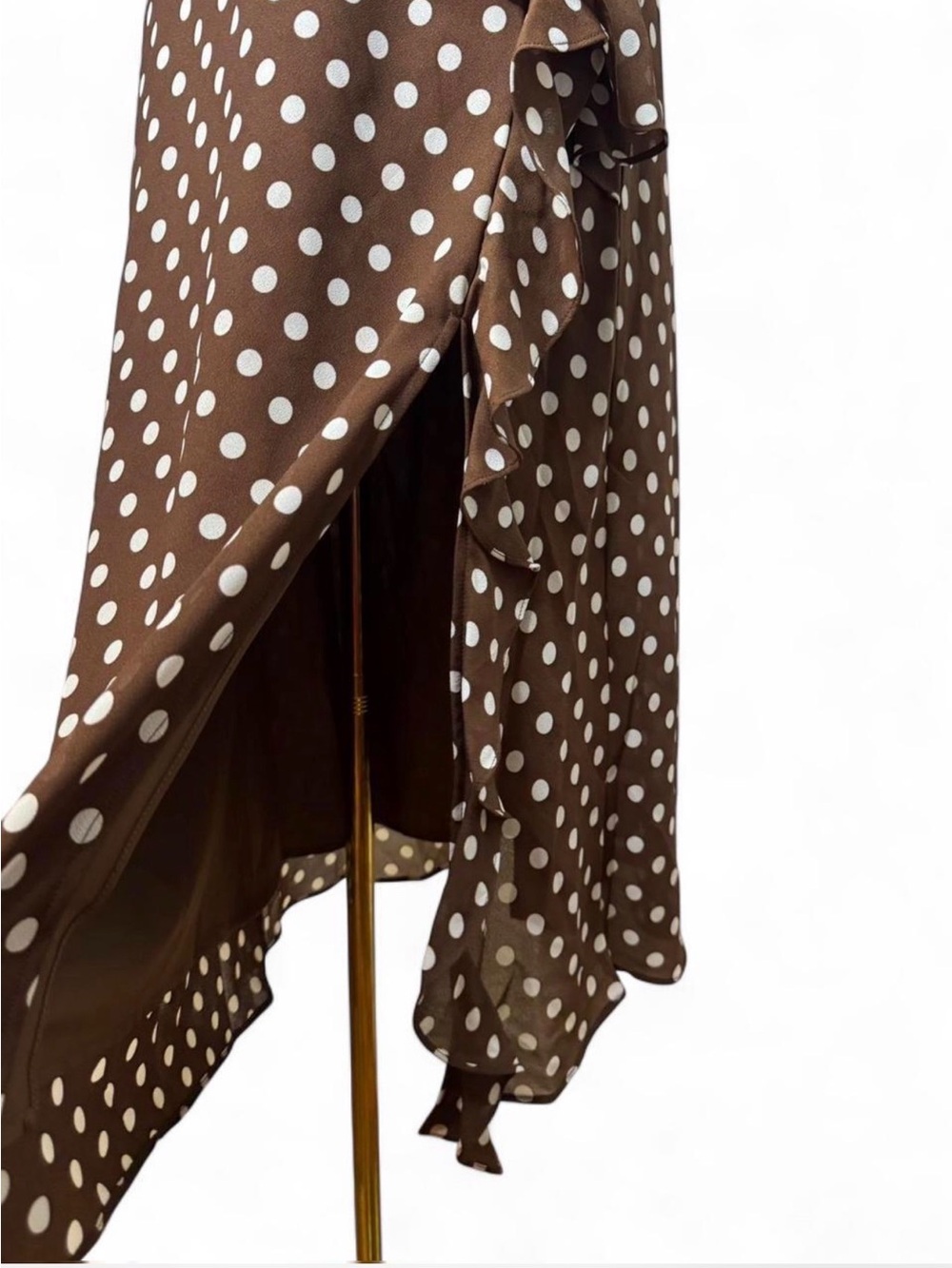 Chelsea28 Brown Polka Dot Ruffle Midi Dress | Romantic Coquette Wedding Guest - Picture 4 of 8